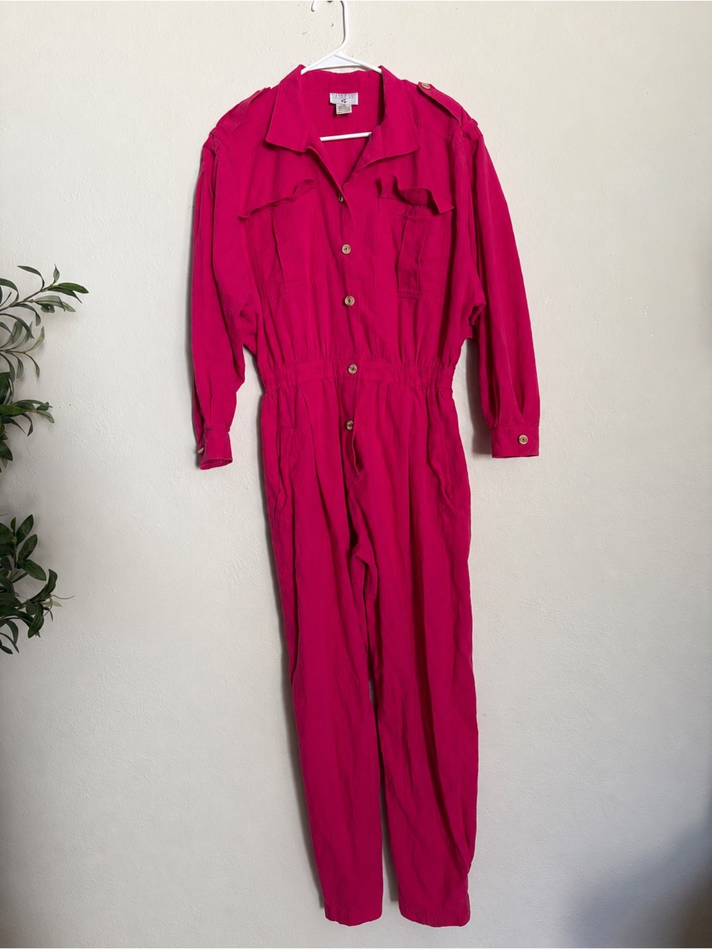 Vintage Georgiou Fuchsia Pink 100% Cotton Utility Jumpsuit Size Large